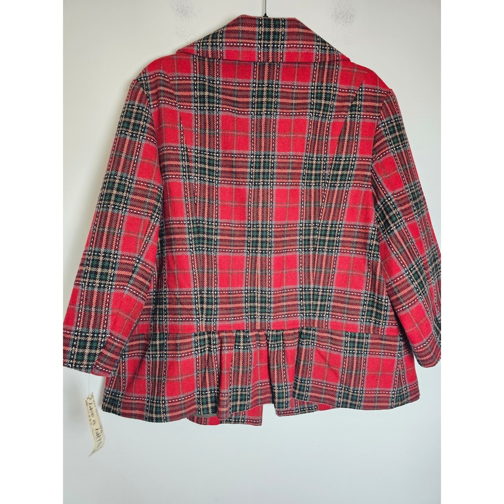 Dark Academia Live a Little Plaid Blazer Womens 1X Red Wool Blend Peplum Jacket - Picture 2 of 10
